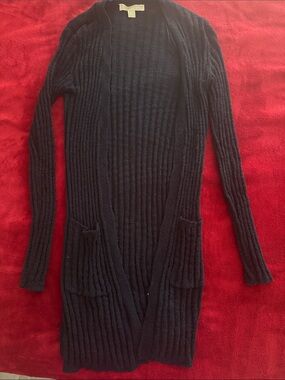 Michael Kors Black Ribbed Open-Front Long Cardigan